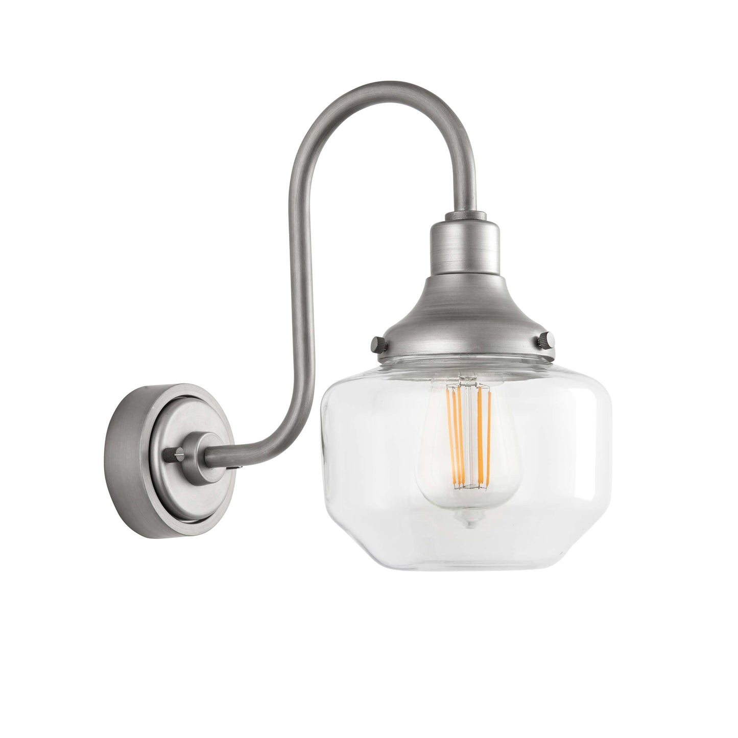 Aged Pewter Swan Neck Wall Light With Clear Glass Shade  - ID 12498