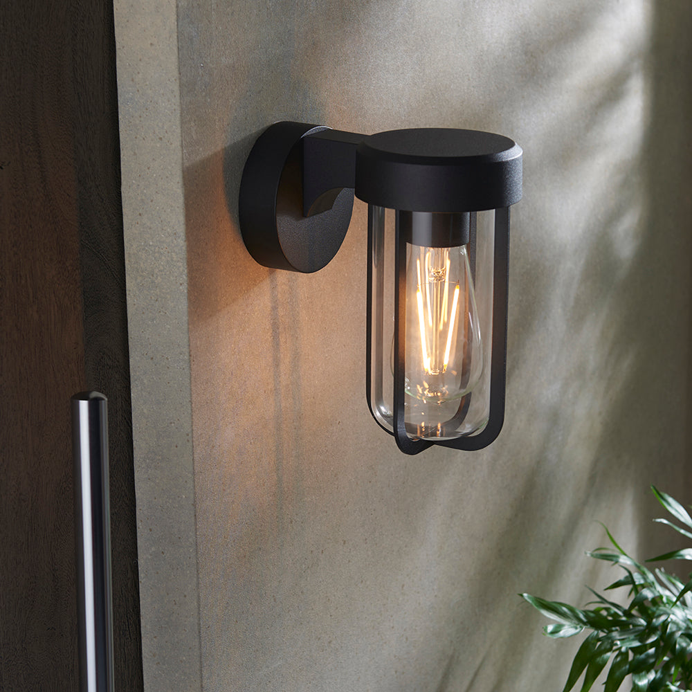 Die Cast IP44 Wall Light In Matt Black With Clear Glass  - ID 11073