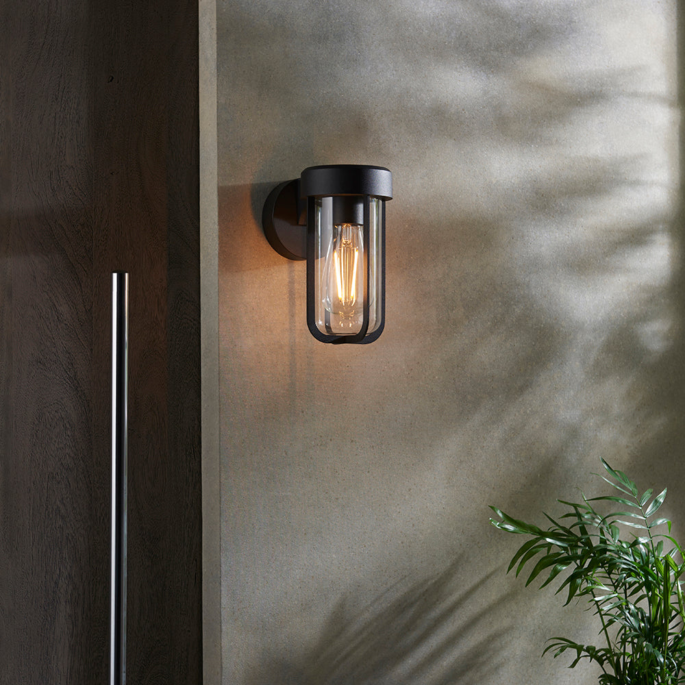 Die Cast IP44 Wall Light In Matt Black With Clear Glass  - ID 11073
