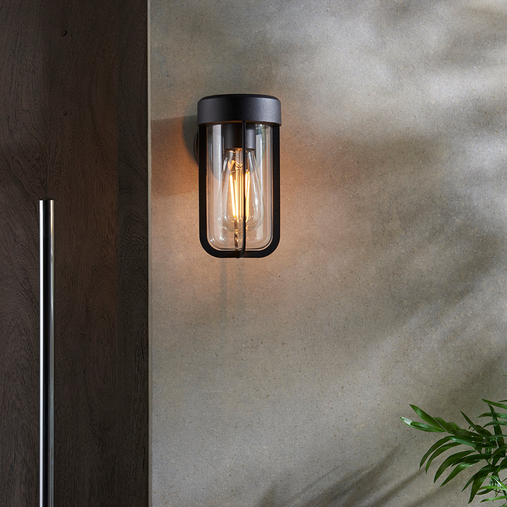 Die Cast IP44 Wall Light In Matt Black With Clear Glass  - ID 11073