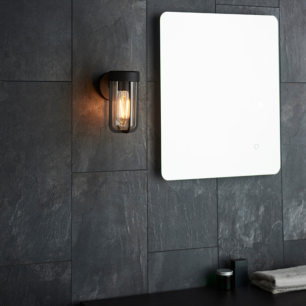 Die Cast IP44 Wall Light In Matt Black With Clear Glass  - ID 11073