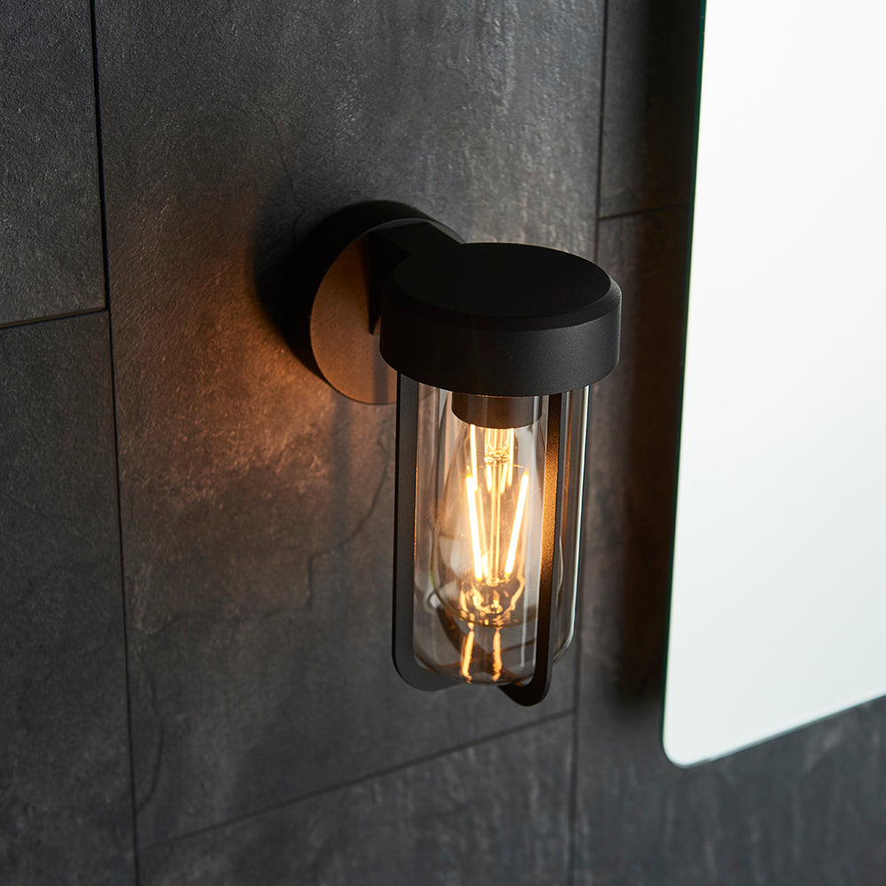 Die Cast IP44 Wall Light In Matt Black With Clear Glass  - ID 11073