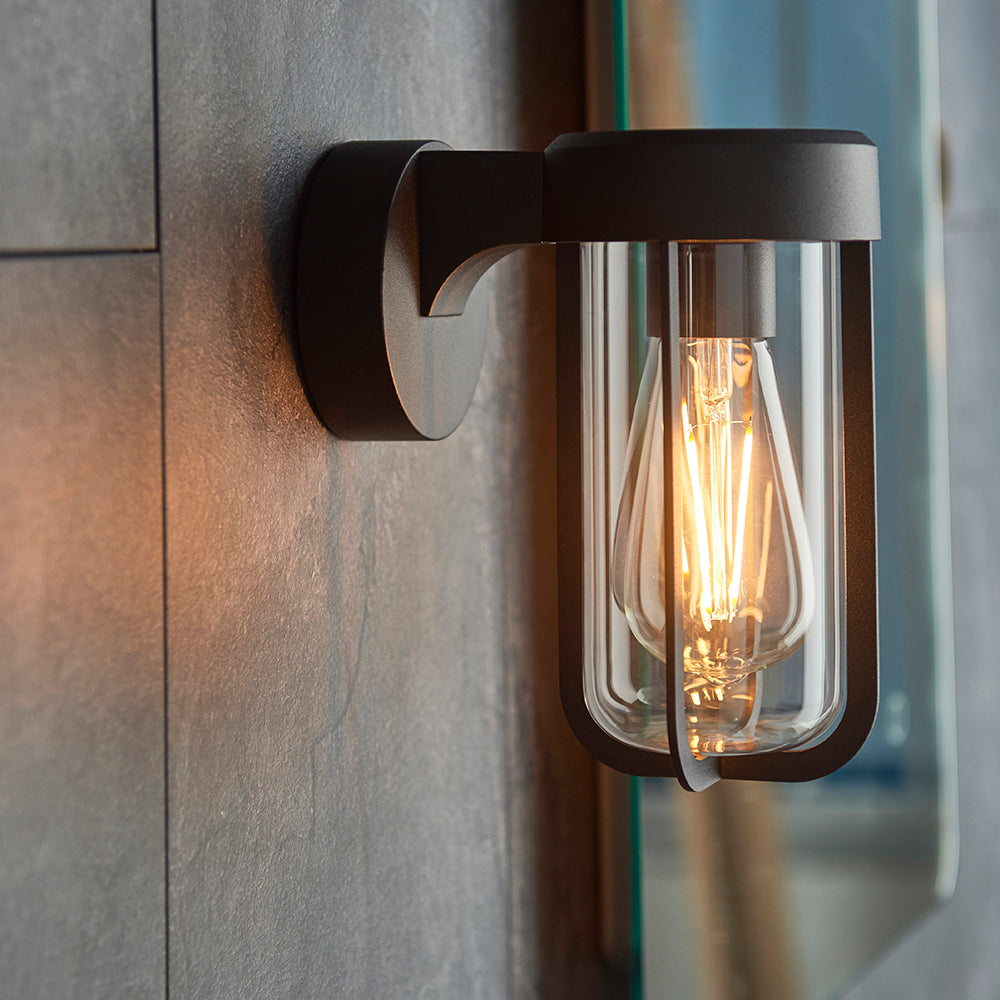 Die Cast IP44 Wall Light In Matt Black With Clear Glass  - ID 11073