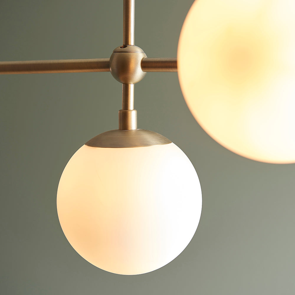 Opal Glass & Matt Antique Brass Five Lamp Adjustable Semi-Flush Ceiling Light - ID 11047