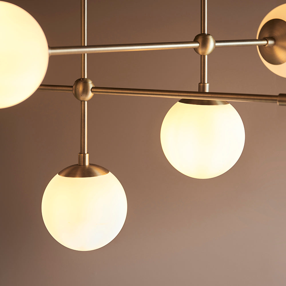Opal Glass & Matt Antique Brass Six Lamp Adjustable Semi-Flush Ceiling Light - ID 11046