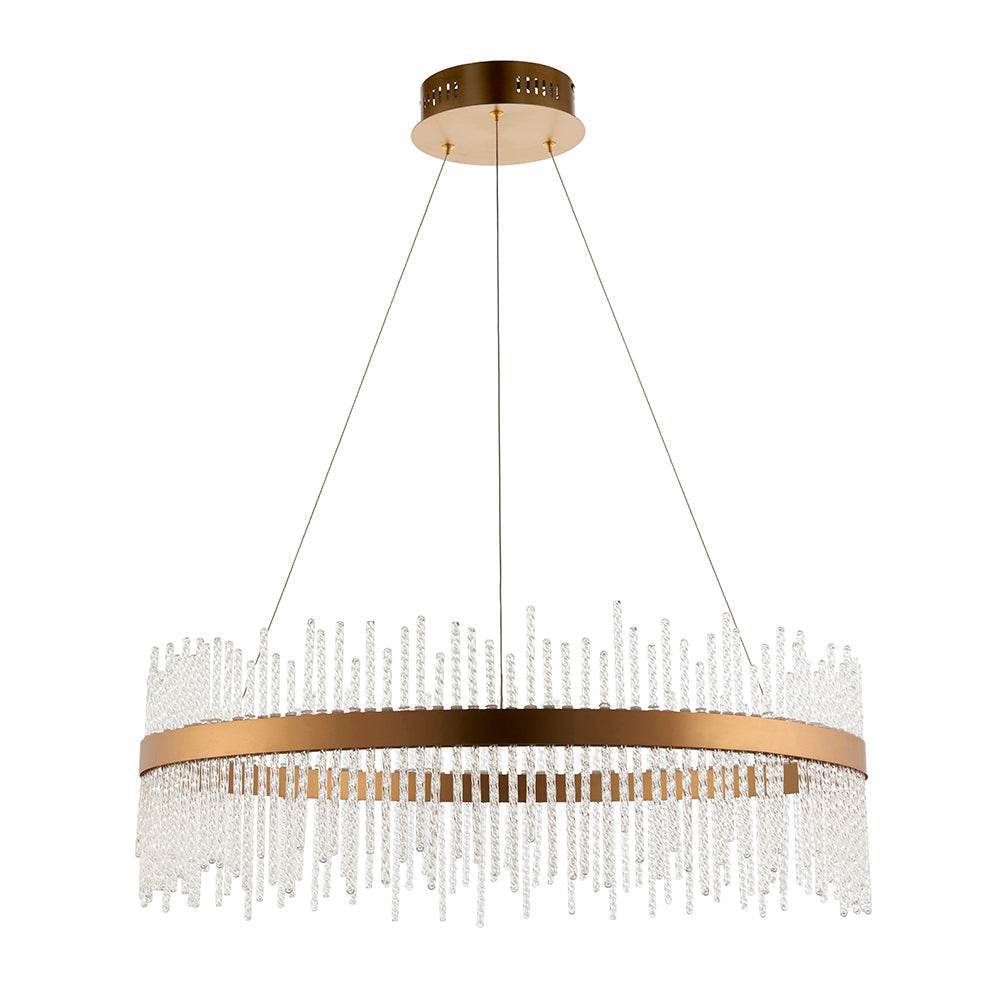 Hoop Pendant with Twisted Glass Rods & Brushed Gold Finish Metalwork - ID 11126
