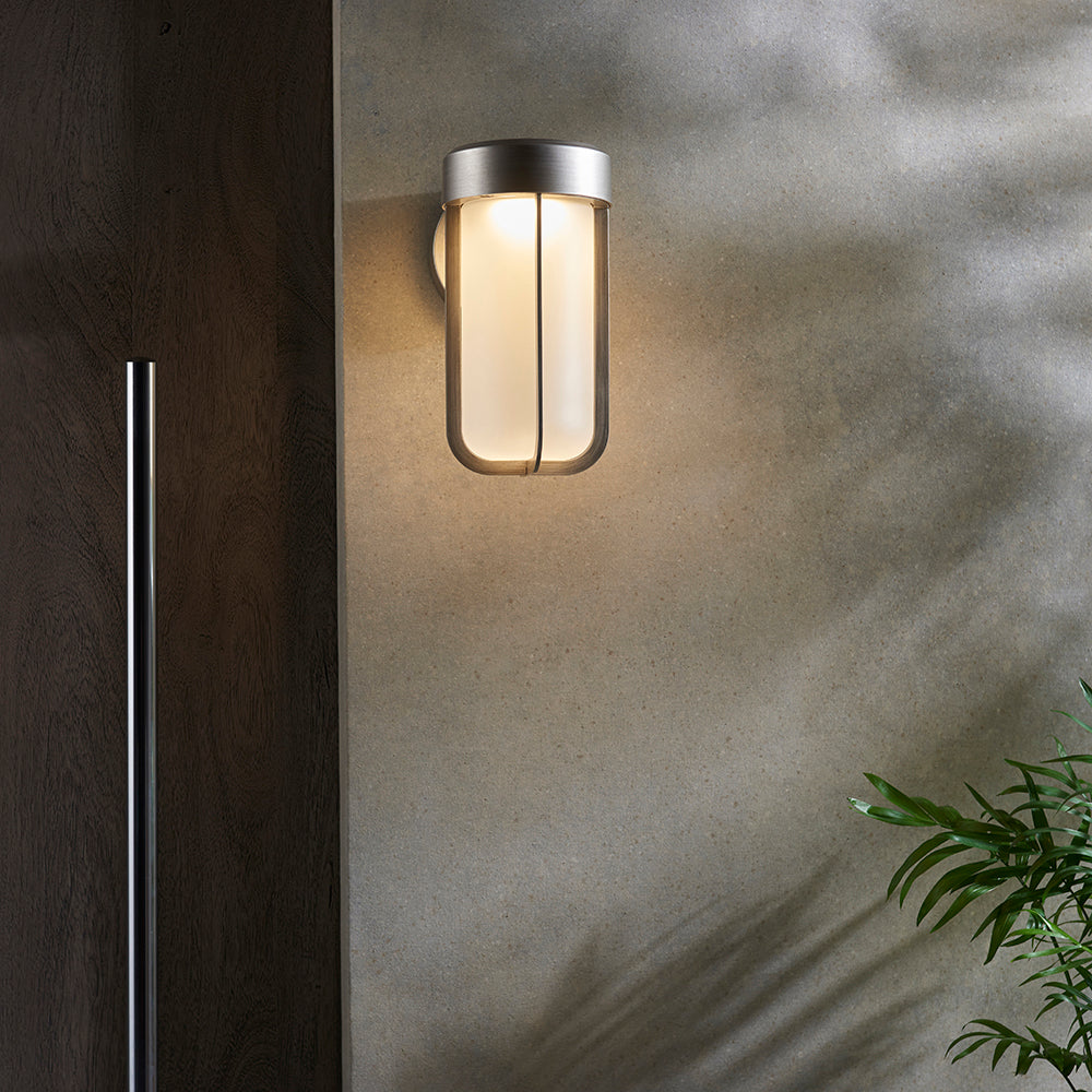Die Cast IP44 LED Wall Light In Brushed Silver With Opal Glass  - ID 11070
