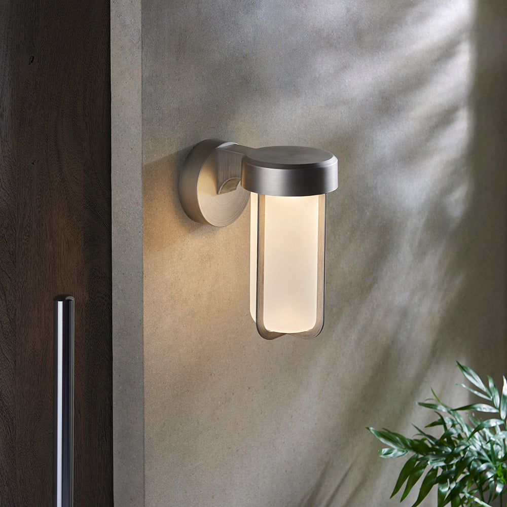 Die Cast IP44 LED Wall Light In Brushed Silver With Opal Glass  - ID 11070