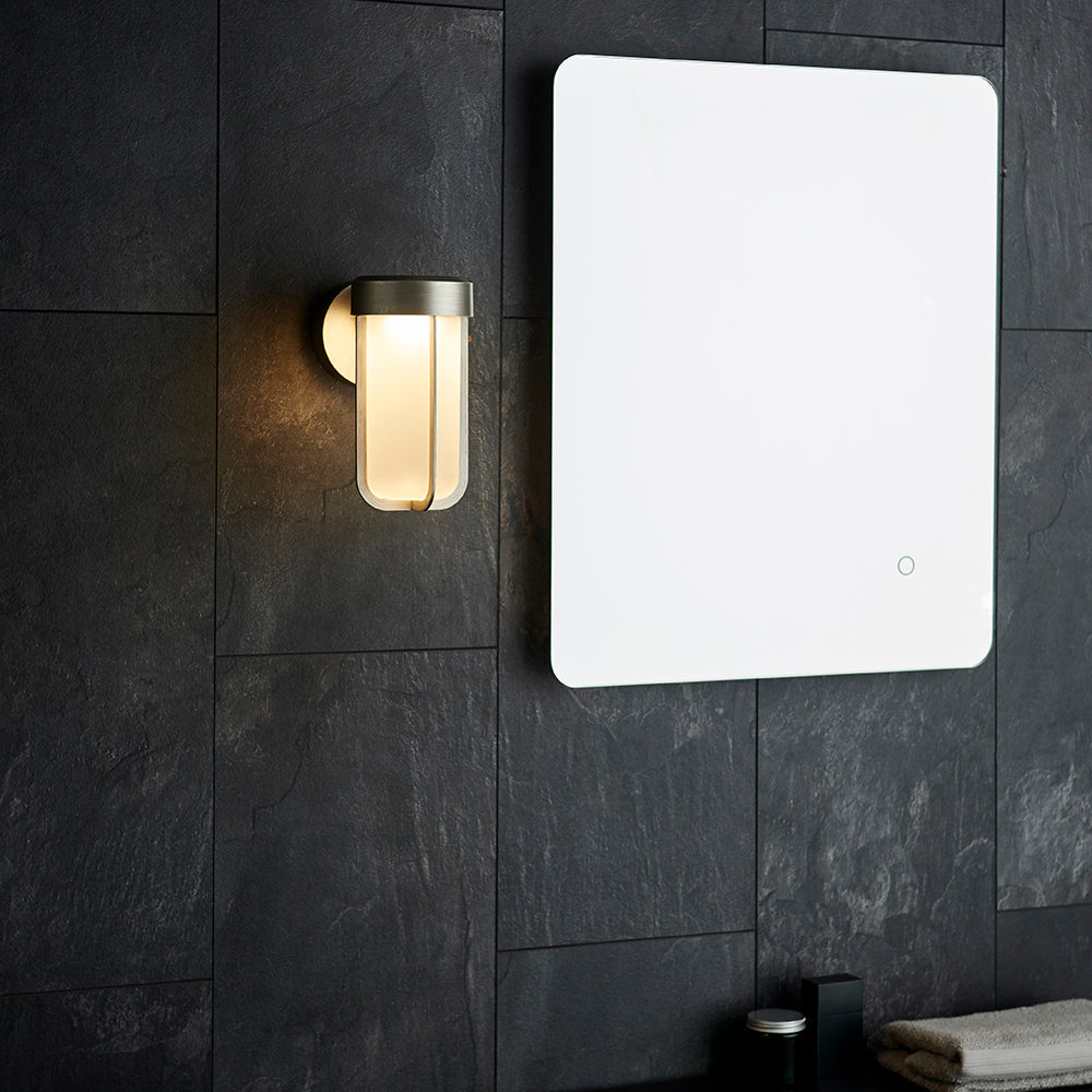 Die Cast IP44 LED Wall Light In Brushed Silver With Opal Glass  - ID 11070