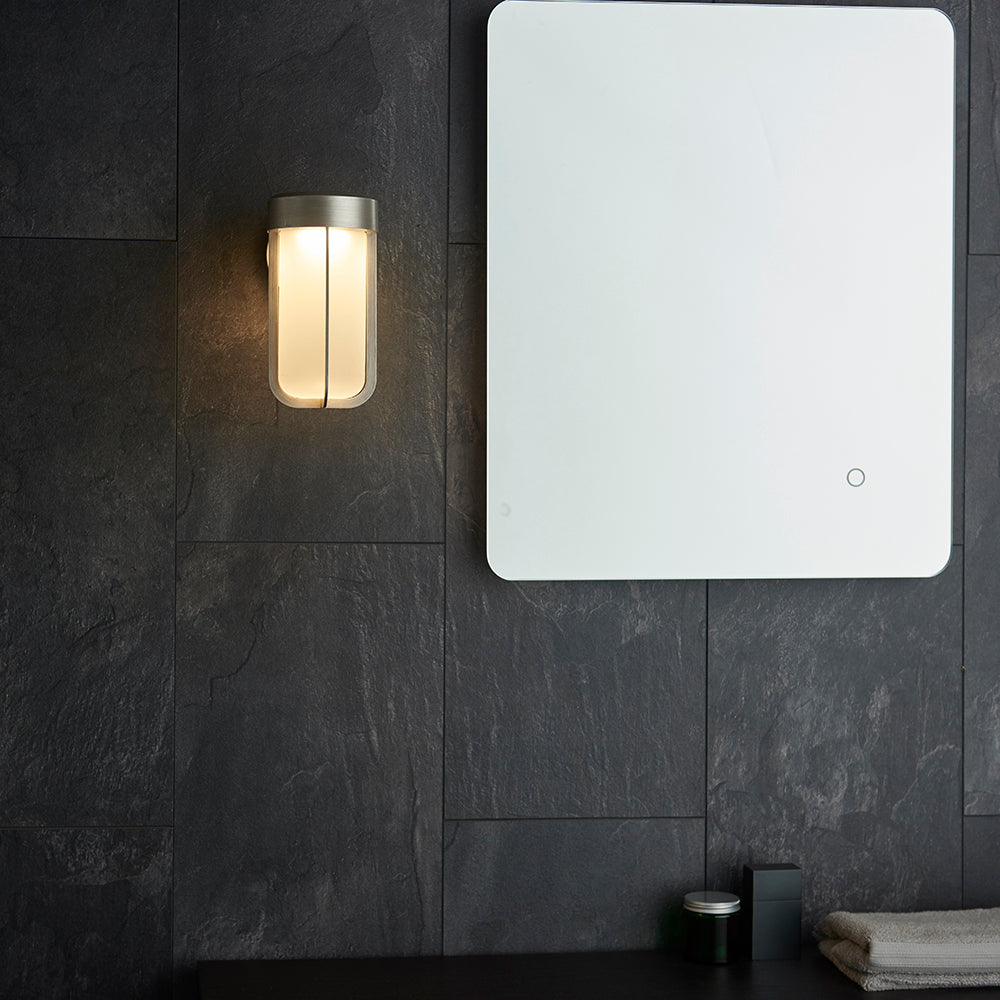 Die Cast IP44 LED Wall Light In Brushed Silver With Opal Glass  - ID 11070