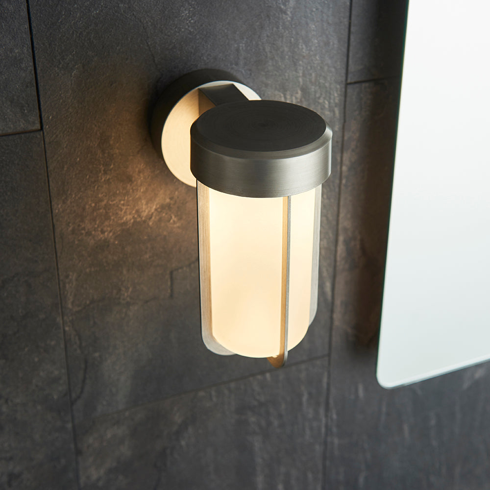 Die Cast IP44 LED Wall Light In Brushed Silver With Opal Glass  - ID 11070
