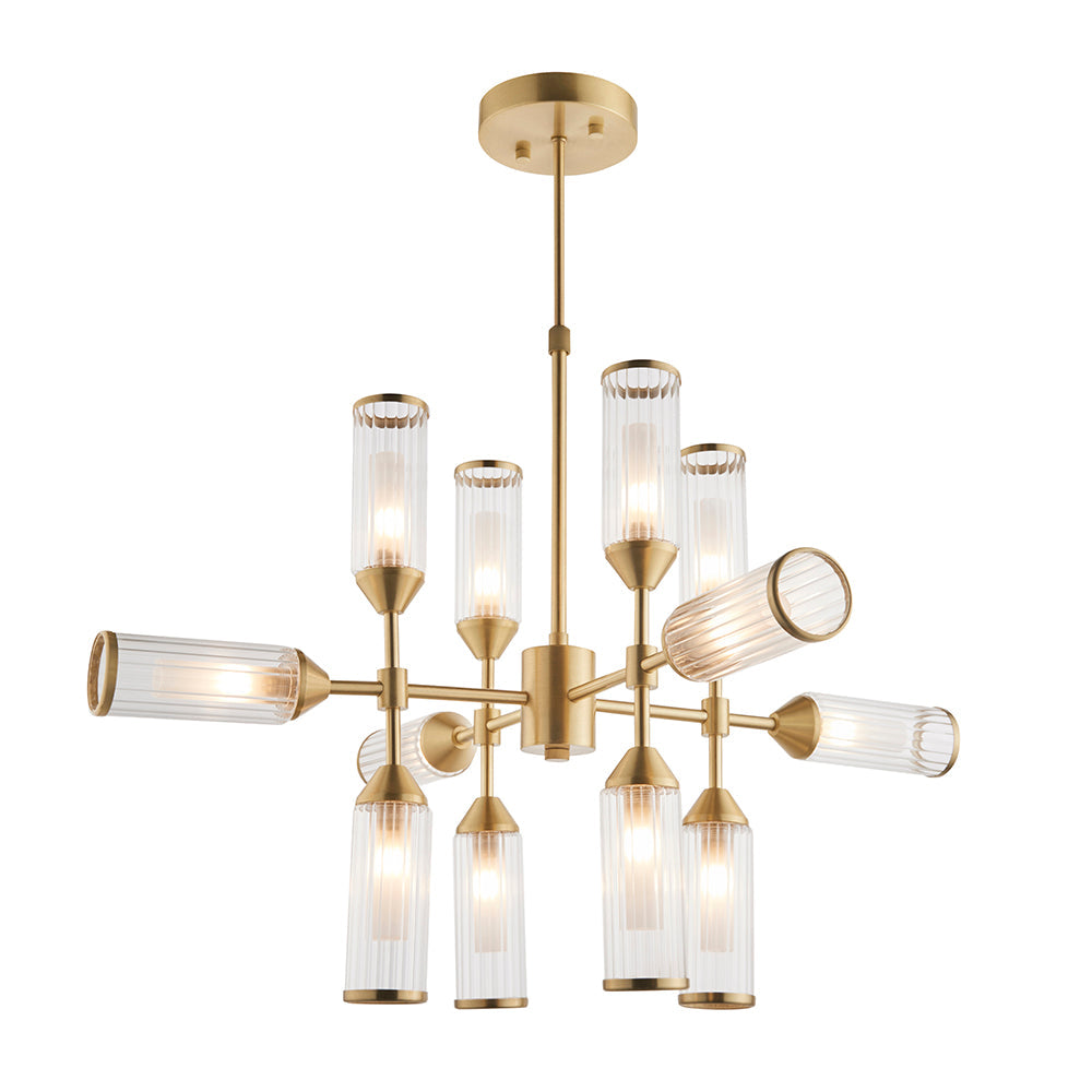 Frosted Glass & Satin Brass Twelve Lamp Semi-Flush Ceiling Light - ID 11008