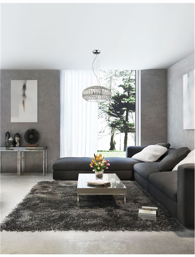 VAL Crystal & White Glass 6 Lamp Ceiling Light - ID 10569