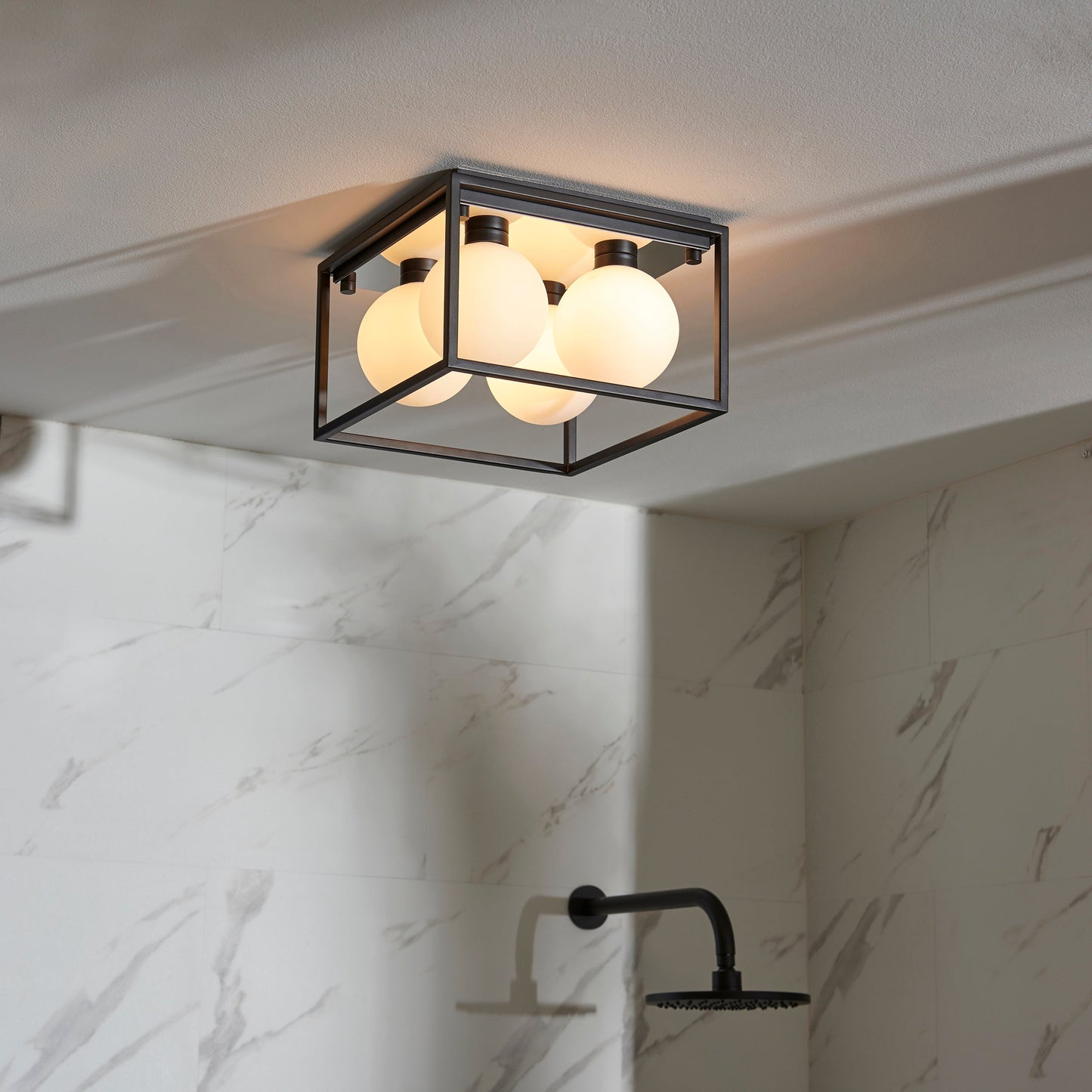 Angular Framed Square IP44 Semi-Flush Ceiling Light - ID 11668