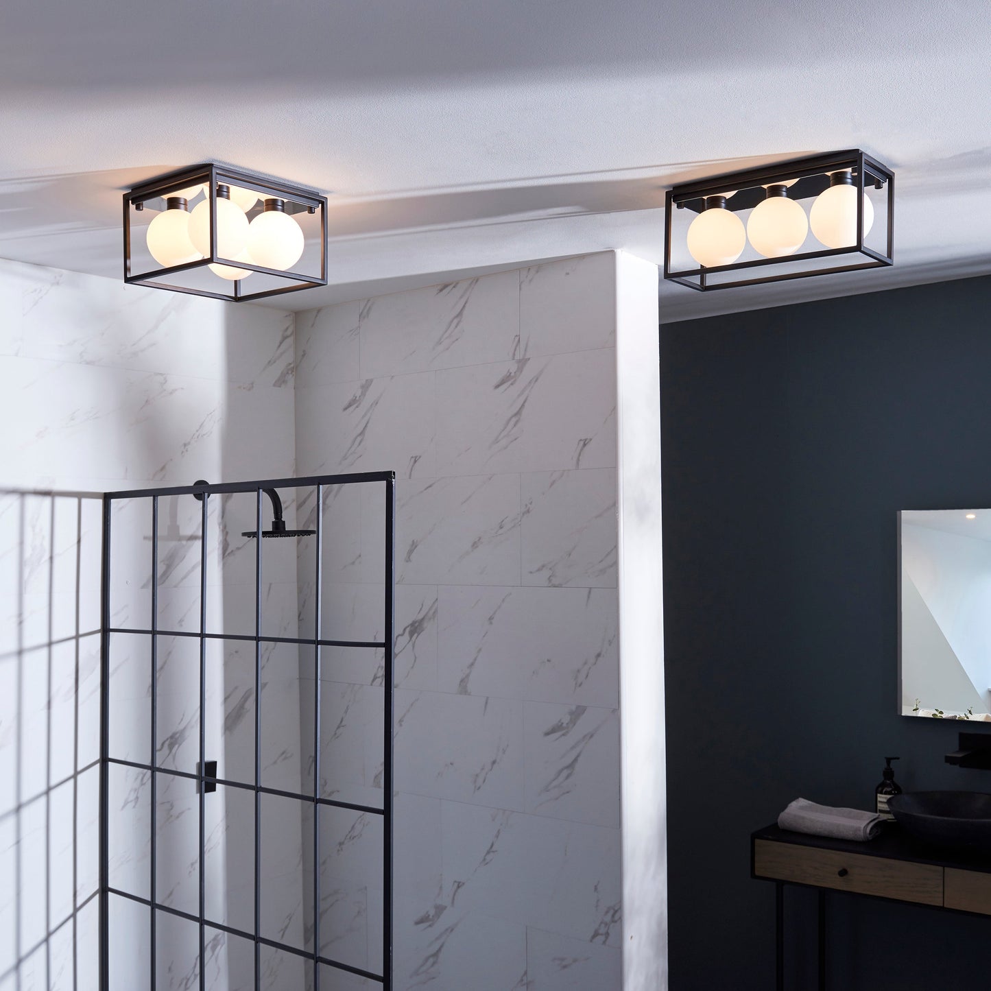Angular Framed Square IP44 Semi-Flush Ceiling Light - ID 11668