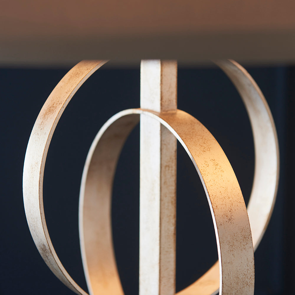 Hoop Detail Medium Three Light Pendant In Silver Leaf With Mink Satin Fabric - ID 11171
