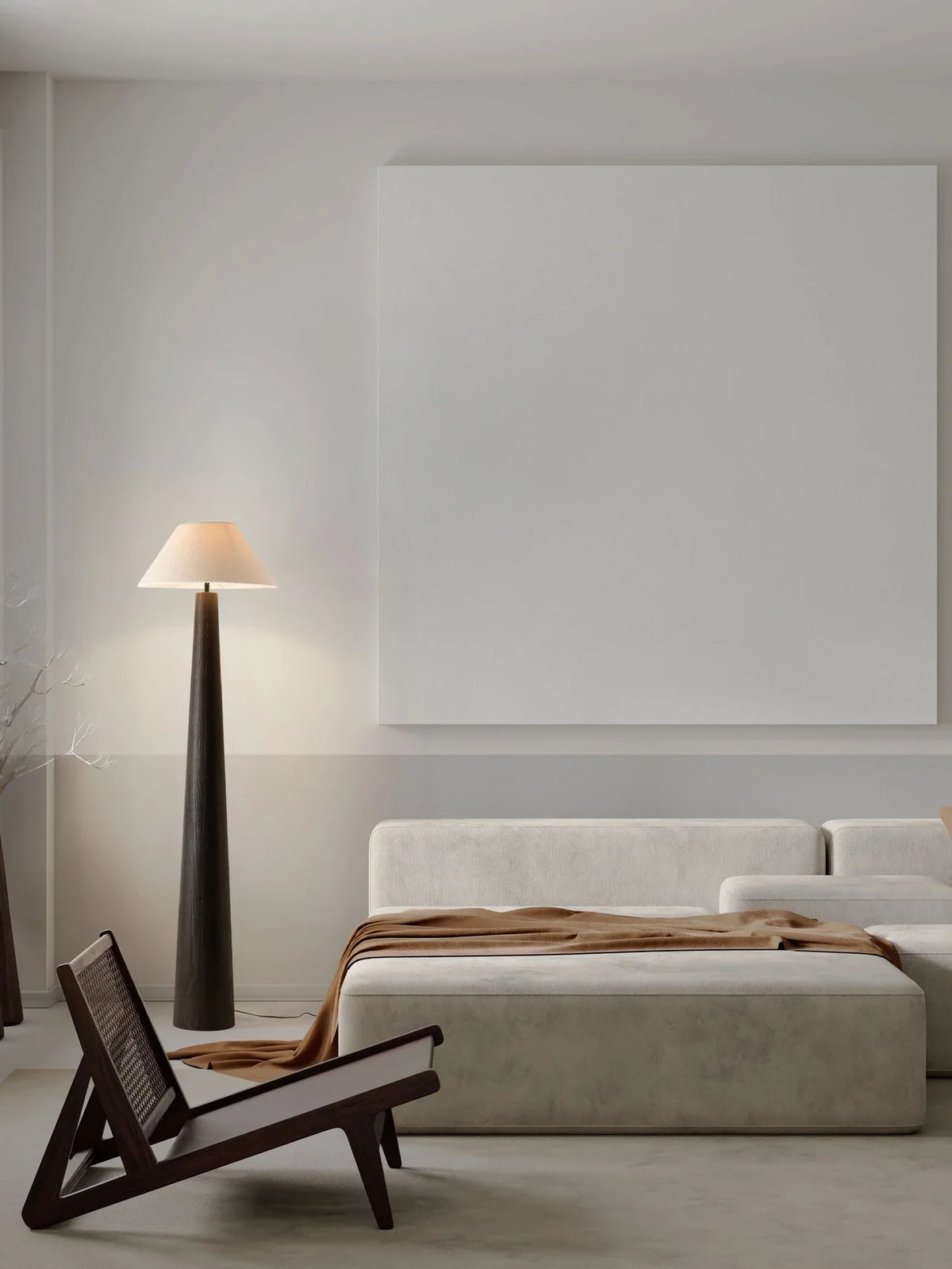 OKU Veneer & Bouclé Fabric Floor Lamp - ID 15110