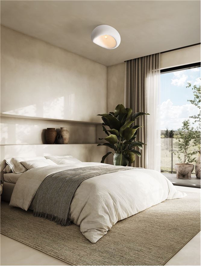 LEF Large Sandy White Polyurethane & Resin Quaver Flush Ceiling Light - ID 13569