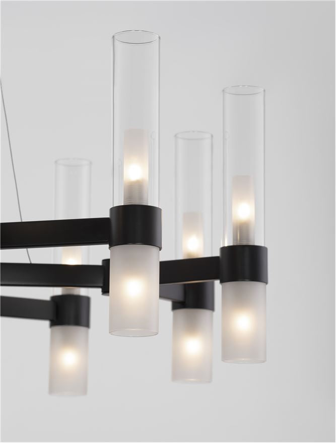 CEN Matt Black Metal Glass 20 Lamp Pendant With Clear & Frosted Glass - ID 12532