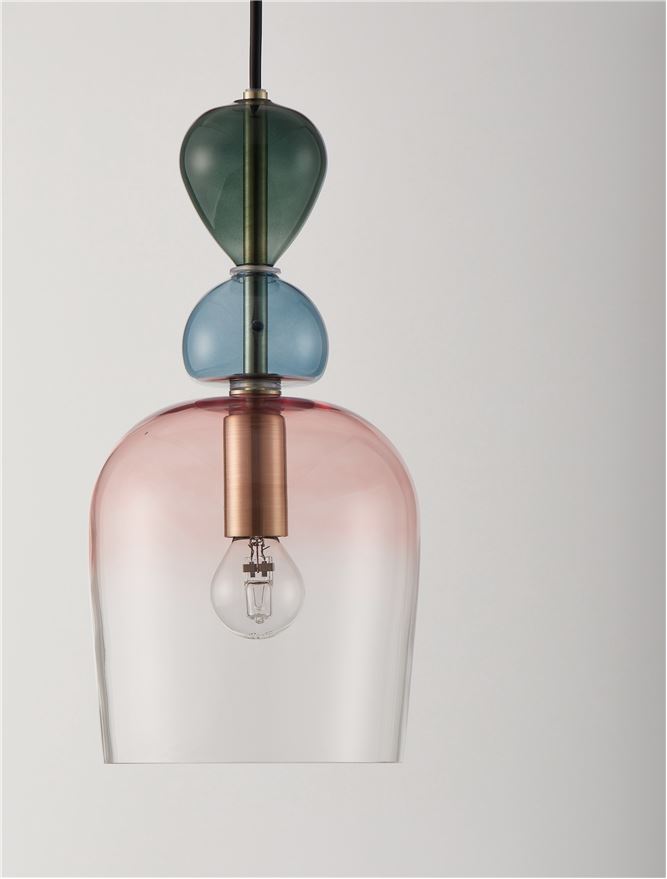 MUR Sandy Gold Metal Glossy Dark Green Blue Grey & Pink Glass Single Pendant - ID 12513