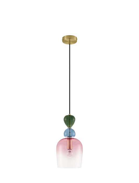 MUR Sandy Gold Metal Glossy Dark Green Blue Grey & Pink Glass Single Pendant - ID 12513