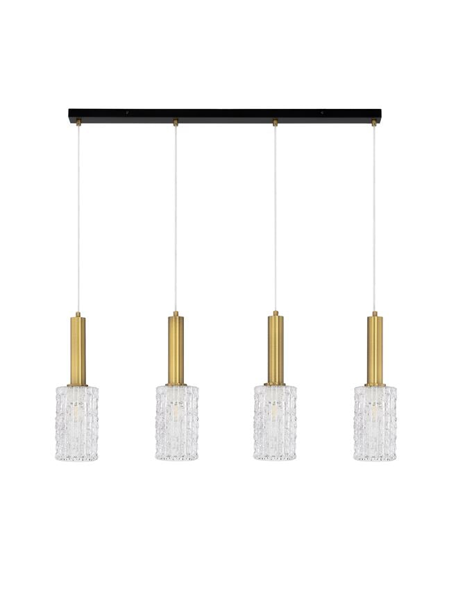 CER Clear Structured Glass & Brassy Gold Linear Bar Pendant - ID 14531