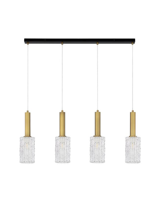 CER Clear Structured Glass & Brassy Gold Linear Bar Pendant - ID 14531