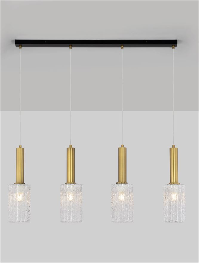 CER Clear Structured Glass & Brassy Gold Linear Bar Pendant - ID 14531