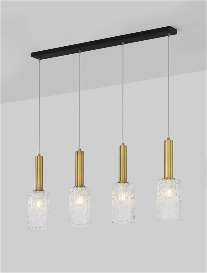 CER Clear Structured Glass & Brassy Gold Linear Bar Pendant - ID 14531