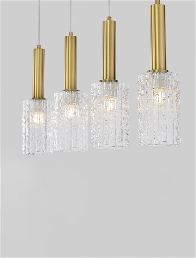 CER Clear Structured Glass & Brassy Gold Linear Bar Pendant - ID 14531