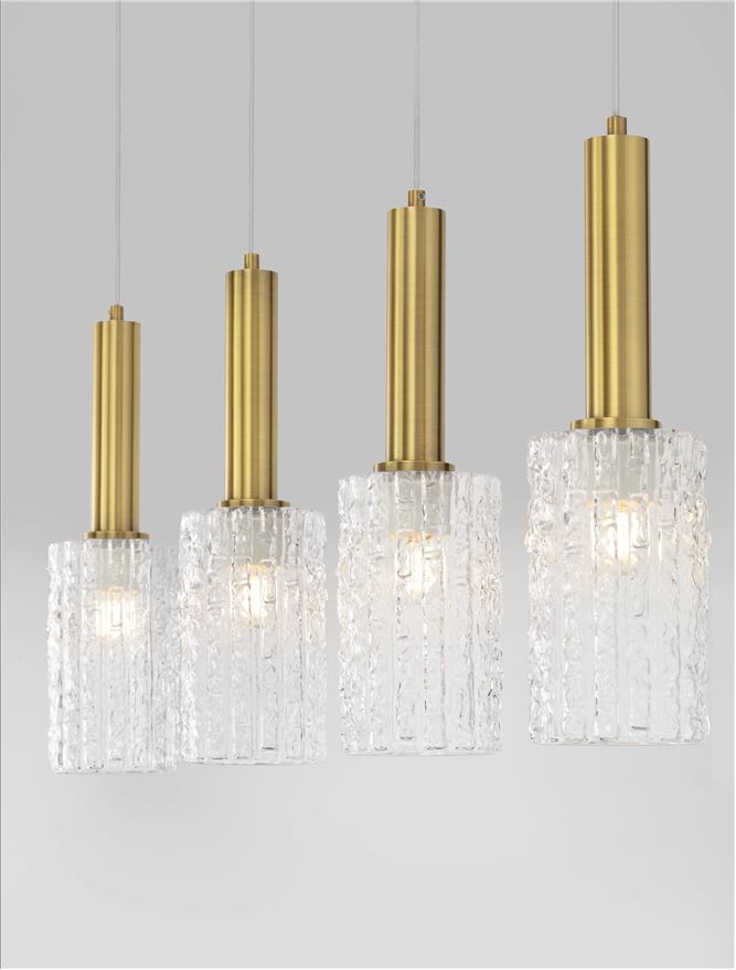 CER Clear Structured Glass & Brassy Gold Linear Bar Pendant - ID 14531