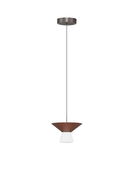 BAR Rust Brown Metal & Opal Glass Small LED Pendant - ID 14505
