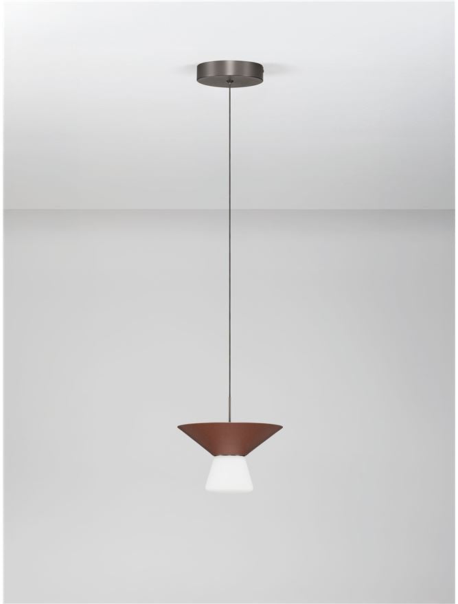 BAR Rust Brown Metal & Opal Glass Small LED Pendant - ID 14505