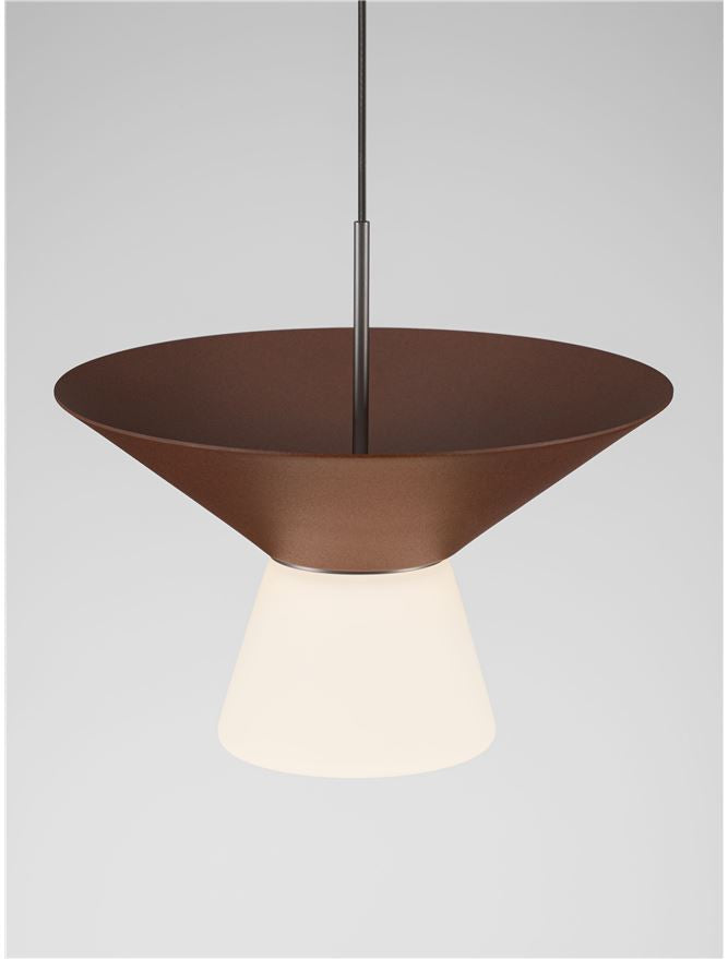 BAR Rust Brown Metal & Opal Glass Small LED Pendant - ID 14505