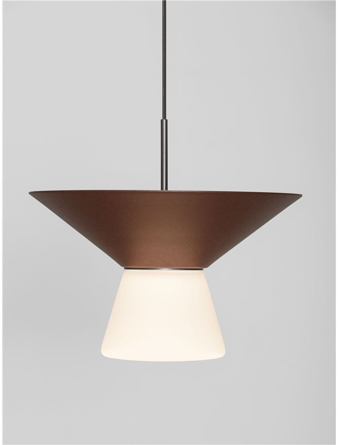 BAR Rust Brown Metal & Opal Glass Small LED Pendant - ID 14505