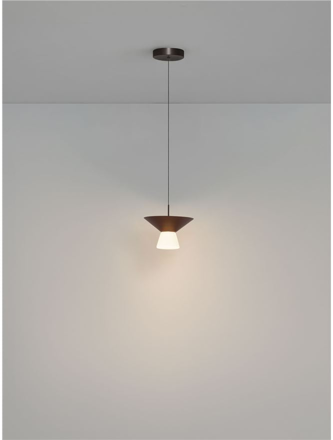 BAR Rust Brown Metal & Opal Glass Small LED Pendant - ID 14505