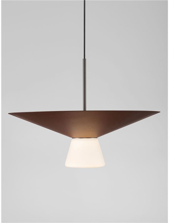 BAR Rust Brown Metal & Opal Glass Large LED Pendant - ID 14508