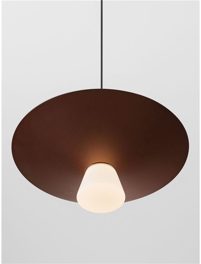 BAR Rust Brown Metal & Opal Glass Large LED Pendant - ID 14508