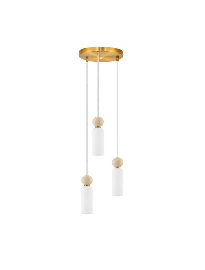 FIL Neutral Stone Travertine & Opal Glass 3 Light Multi Pendant - ID 14624