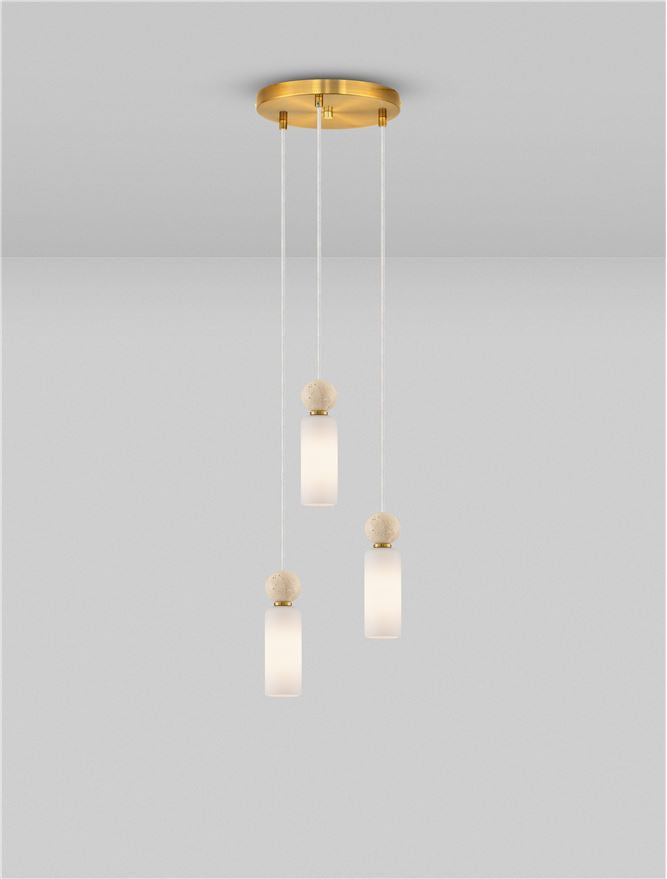 FIL Neutral Stone Travertine & Opal Glass 3 Light Multi Pendant - ID 14624