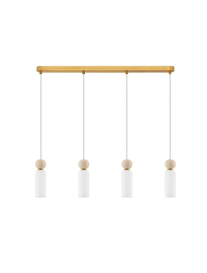 FIL Neutral Stone Travertine & Opal Glass 4 Light Linear Pendant - ID 14625