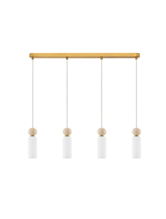 FIL Neutral Stone Travertine & Opal Glass 4 Light Linear Pendant - ID 14625