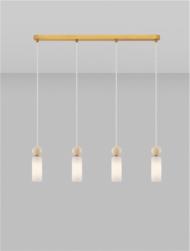 FIL Neutral Stone Travertine & Opal Glass 4 Light Linear Pendant - ID 14625