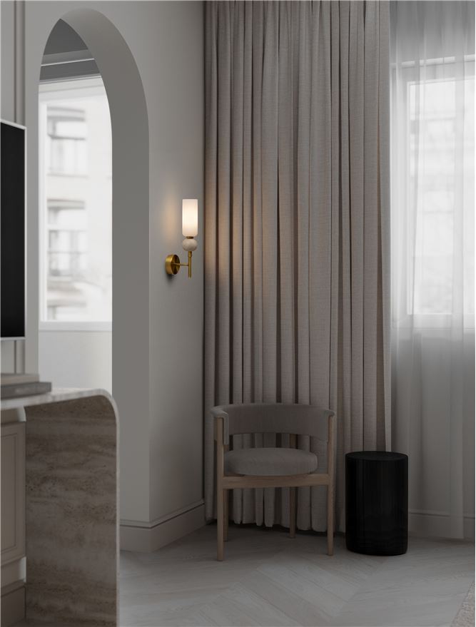 FIL Neutral Stone Travertine & Opal Glass Wall Light  - ID 14626