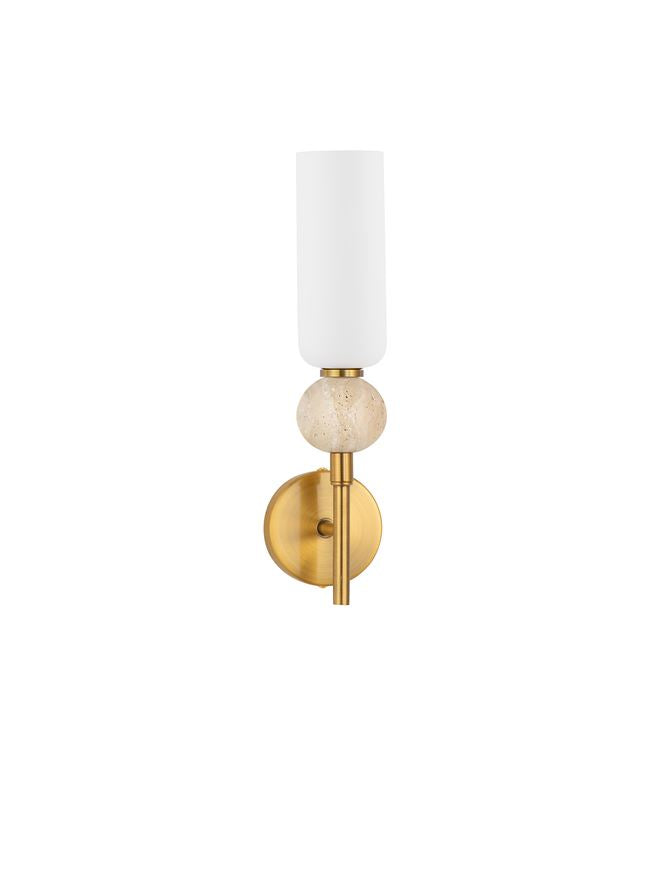 FIL Neutral Stone Travertine & Opal Glass Wall Light  - ID 14626