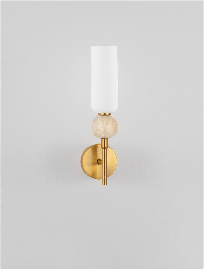 FIL Neutral Stone Travertine & Opal Glass Wall Light  - ID 14626
