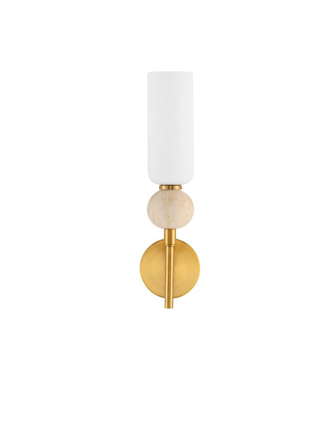 FIL Neutral Stone Travertine & Opal Glass Wall Light  - ID 14626