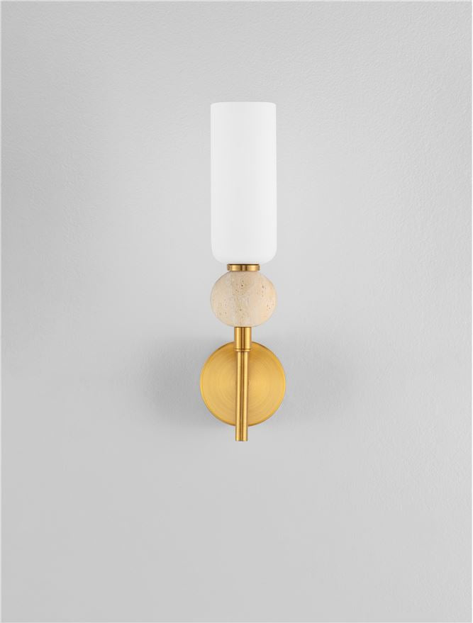 FIL Neutral Stone Travertine & Opal Glass Wall Light  - ID 14626