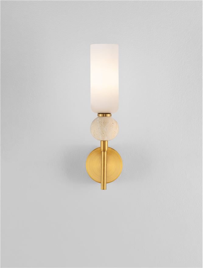 FIL Neutral Stone Travertine & Opal Glass Wall Light  - ID 14626