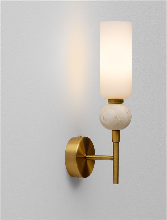 FIL Neutral Stone Travertine & Opal Glass Wall Light  - ID 14626